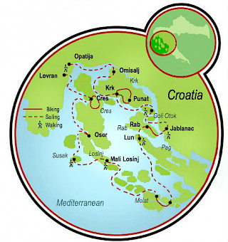 Viaje de aventuras en la bahía Kvarner Map