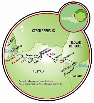 Along the Danube - Four Country Tour Map