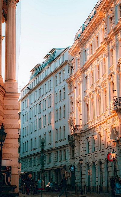 Sunset glow on the buildings of Vienna, Austria. Unsplash@Philipp Katzenberger