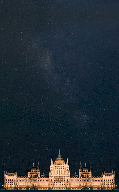 The Hungarian Parliament Building at night, Budapest, Hungary. Unsplash@Hector Martinez