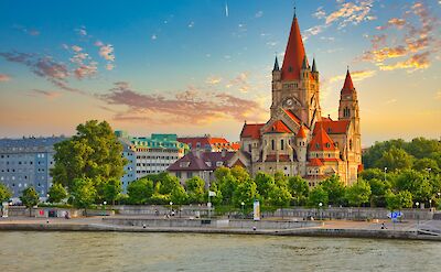 Church Heiliger Franz of Assisi at Mexikoplatz, Vienna, Austria.  Photo Astock