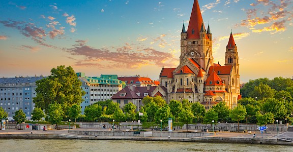 Church Heiliger Franz of Assisi at Mexikoplatz, Vienna, Austria.  Photo Astock