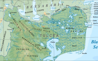 Map of the Danube Delta in Tulcea County, Romania. CC:Orion 8