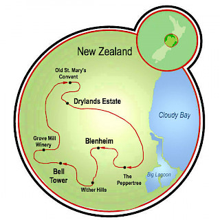 Trilha do Vinho da Nova Zelândia Map