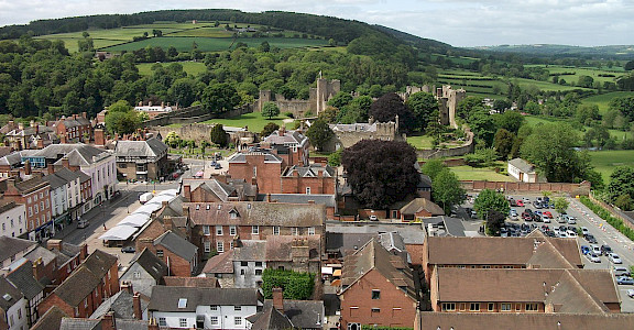 View of Ludlow from St. Laurence's Parish Church in England, United Kingdom. Wikimedia Commons:Peter Evans