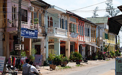 French colonial architecture in Kampot, a small river town in Cambodia. Photo via Flickr:HeyItsWilliam