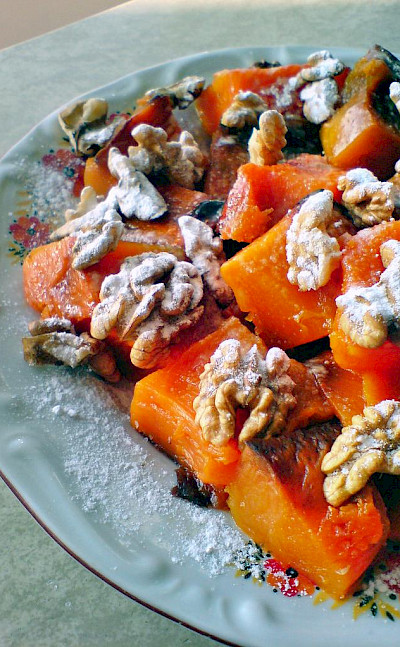 Walnuts with baked pumpkin in Bulgaria. CC:Biser Todorov