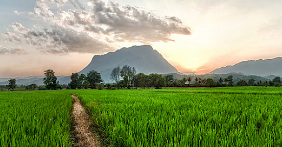 Biking past mountains and fields in Chiang Dao, Thailand. Photo via Flickr: fulloftravel