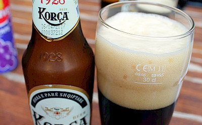 Dark Korçë beer (birra) in Albania. CC:arianit