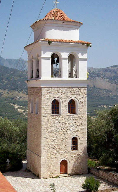 Church Bell Tower in Himara, Albania. CC:Decius