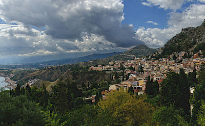 Taormina and Castelmola in Sicily, Italy. Photo via Wikimedia Commons:pjt56