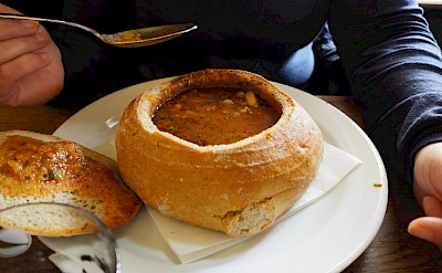 Yummy bread bowl soup in Czech Republic. Flickr:Sago1965