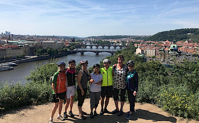 Hennie and her friends biking Prague to Dresden Spring 2019. View of Prague.