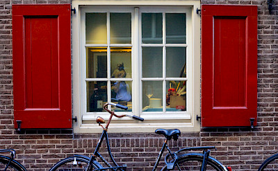 Vermeer painting in Amsterdam window. Flickr:Francesca Cappa