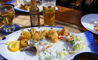 Traditional seafood lunch in Stralsund, Germany. Flickr:sludgeg
