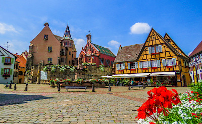 Cozy square in Eguisheim, known for its great Alsatian wines, Alsace, France. Flickr:Kiefer 