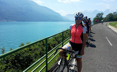 Cycling along Lake Annecy, France.