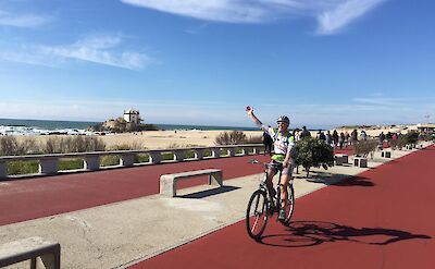 TripSite's Hennie biking at Praia do Senhor da Pedra, a beach near Porto, Portugal!