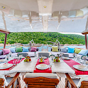 Outdoor Seating on Love Boat | Bike & Boat Tours
