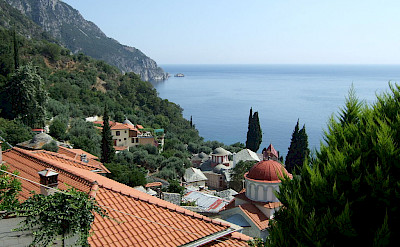 View from Nea Skiti on Mount Athos, Halkidiki, Greece. Wikimedia Commons:malenki