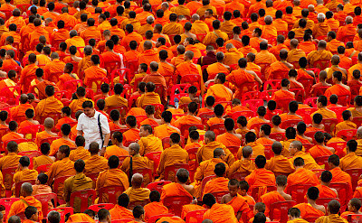 Monks at the annual Almsgiving Ceremony, Bangkok, Thailand. Flickr:Mark Fischer