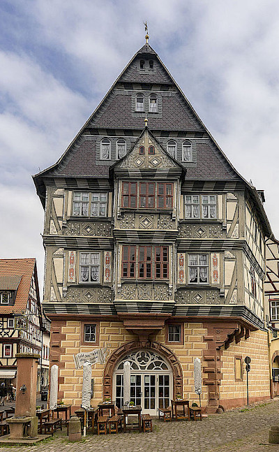 Possibly "the oldest guesthouse in Germany", Hotel Zum Riesen, Miltenberg, Germany. Photo via Wikimedia Commons:Bytfisch