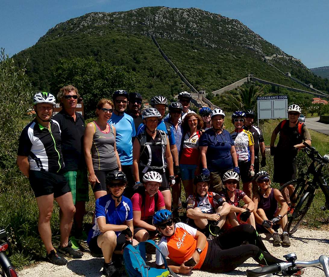 Our biking group (in the background is the incredible Wall of Ston).