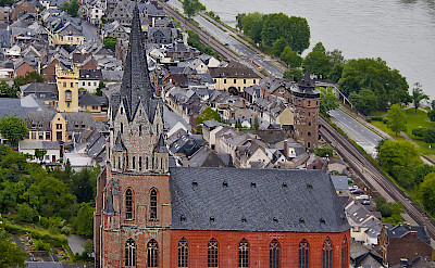 Church in Oberwesel on the Rhine River with view from Schonburg Castle. Flickr:Madison Berndt
