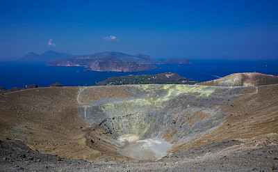 Inside a volcano's crater.