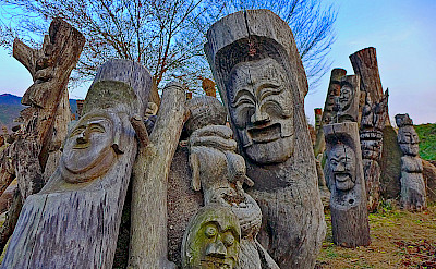 Korean Totem Poles at Andong Hahoe Folk Village, South Korea. Photo via Flickr:travel oriented