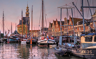 Twilight at the harbor in Hoorn, North Holland, the Netherlands. Flickr:b k