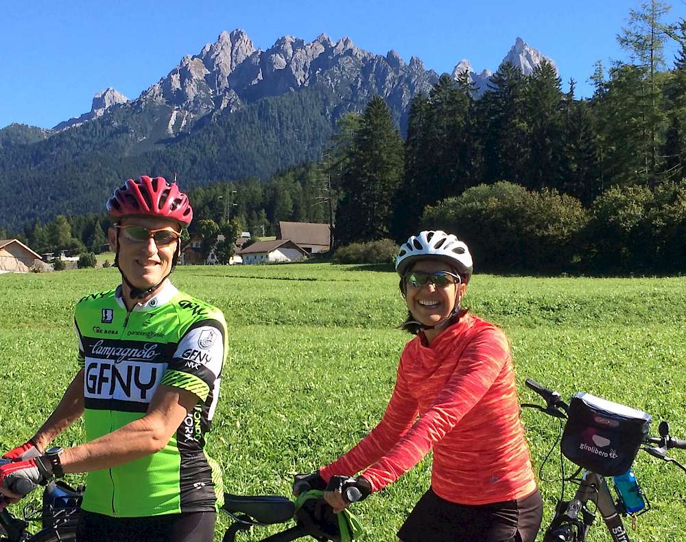 Posing for a picture with the majestic Dolomites in the background