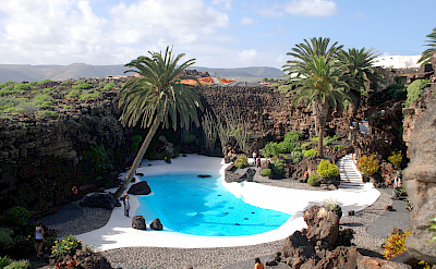 Swimming pool at the Jardin de Cactus designed by Cesar Manique on Lanzarote, Canary Islands. Photo via Flickr:traveljunction