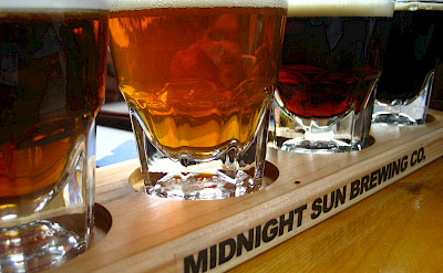 Midnight Sun Brewery Co. beer samplings in Denali, Alaska. Photo via Flickr:Jeremy Keith