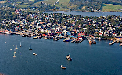 Aerial of Lunenburg on Mahone Bay, Nova Scotia, Canada. CC:Jvienneau 