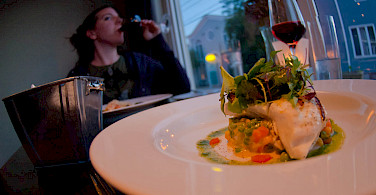 Seafood dinner in Wolfville, Nova Scotia, Canada. Photo via Flickr:Brian Uhreen