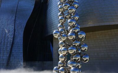 Mist around the base of a sculpture outside the Guggenheim Museum, Bilbao, Spain. Unsplash:Lucia Hernandez