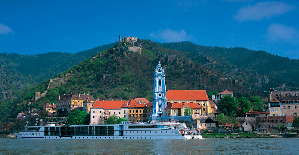 MS Primadonna on the Danube in Dürnstein, part of the Wachau Valley & Krems-Land district of Lower Austria. ©TO