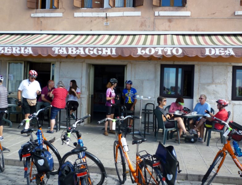Cafe stop on bike tour