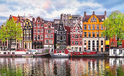Colorful gables in Amsterdam, North Holland, the Netherlands.