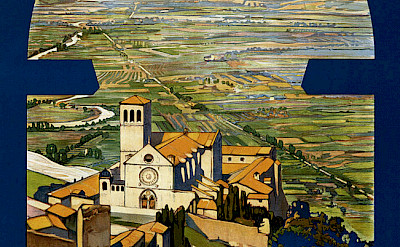 Travel poster from 1920 of Assisi. Umbria, Italy.