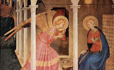 <i>Annunciation</i> by Fra Angelico, great example of Etruscan Art in Tuscany, Italy.