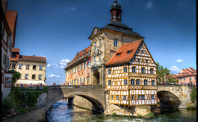 Rathaus in Bamberg at the confluence of Rivers Regnitz & Main, Upper Franconia, Germany. Flickr:magnetismus