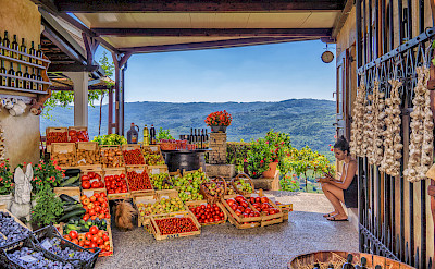 Wine, fruits, view in Motovun on the Istria Peninsula, Croatia. Flickr:Arnie Papp