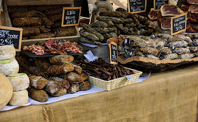Salami etc. at the Ajaccio Market, Corsica, France. Flickr:Vogyages Lambert