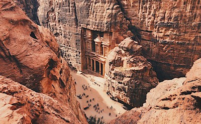 Looking down at Petra on a hiking tour, Jordan. Unsplash@Alex Vasey