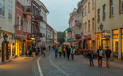 Pilies Street at dusk in Vilnius, Lithuania. CC:Diliff