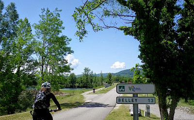 Biking from Chanaz to Belley in France on the Via Rhône Bike Route.