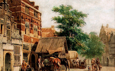 Oil painting of a Blacksmith in Culemborg in 1860 by Cornelius Springer.