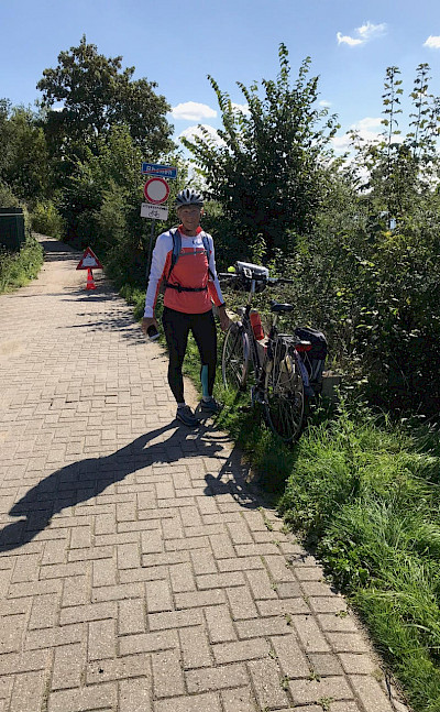 Hennie biking the Holland Rhenen to Wageningen Bike Tour in the Netherlands.